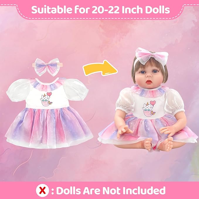 Ecore Fun 3 Set Reborn Doll Clothes, 6 Pcs Baby Doll Clothes for 20-22 Inch, Dolls Clothes and Accessories Dress Outfits Include Coat, Skirts, Headbands