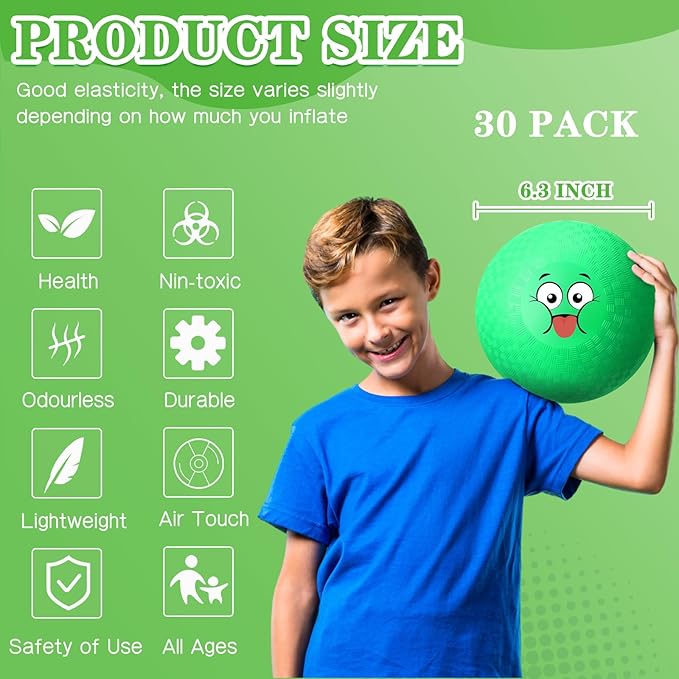 Jerify 30 Pcs Dodgeballs Playground Balls Bulk Colorful Emotion Handball Kickball Bouncy Balls for Indoor Outdoor Games Gym Camps Picnic Beach School