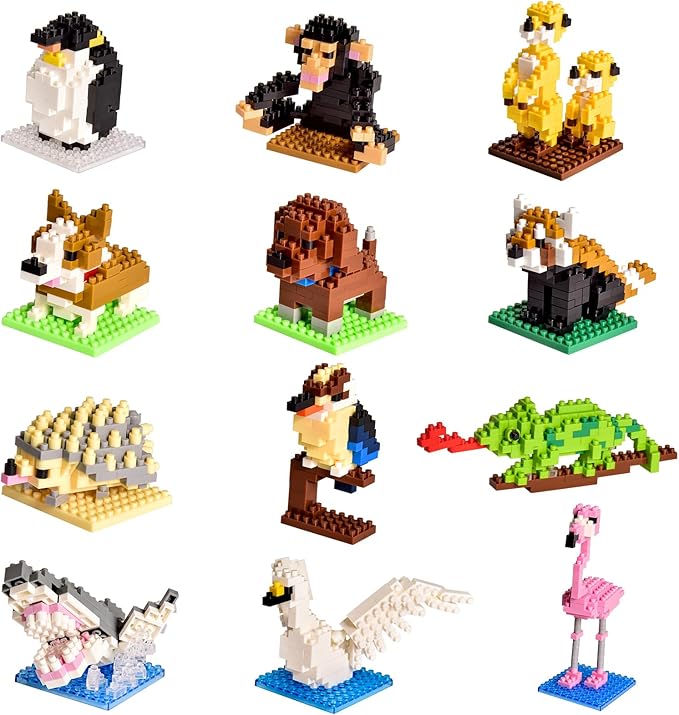 FUN LITTLE TOYS Party Favor for Kids Building Set, Mini Animals Building Blocks Sets Goodie Bags Stuffers for Kid, Small Toy Prizes, 12Pack Kit Birthday Party Favor Gifts Toys for Ages 8-13