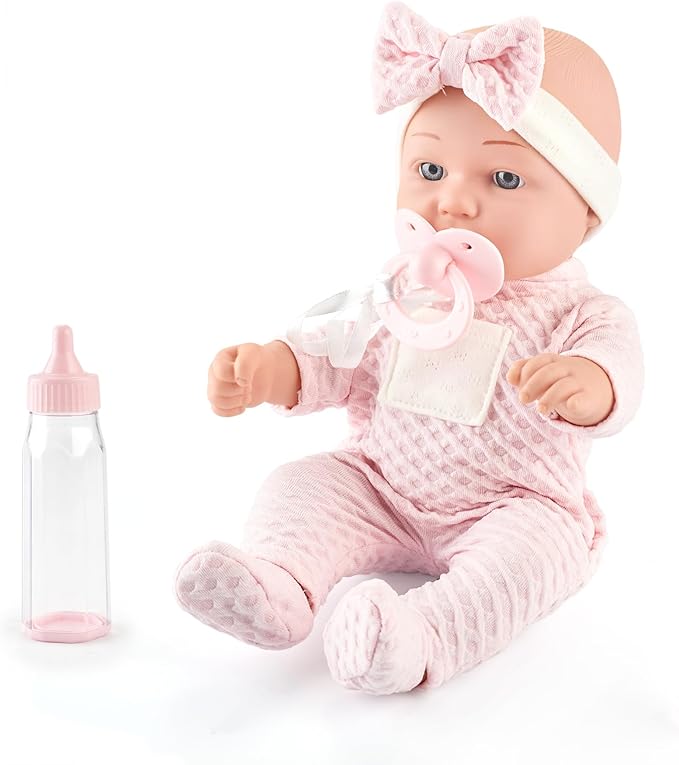 12 Inches Realistic Baby Doll Playset in Gift Box Includes Pacifier, Bottle, and Soft Blanket, Newborn Baby Doll Toy for Toddler Girls