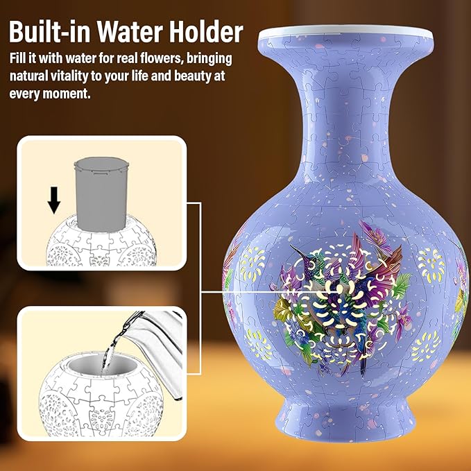 3D Puzzles Vase for Adults, 200 Pieces Plastic DIY Unique Flower Vase with LED Light House Warming Gift Birthday Gifts for Flower Arrangements and Home Decor,Crafts for Adults