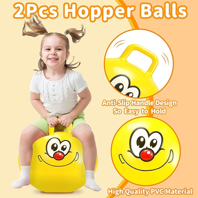 Hymaz 2 Pcs Hopper Ball, 18 Inch Bouncy Balls Bulk with Handle for Kids Ages 3-5, Jumping Hopping Inflatable Bouncing Ball Outdoor Toys for Boy Girl School Games Sports Exercise