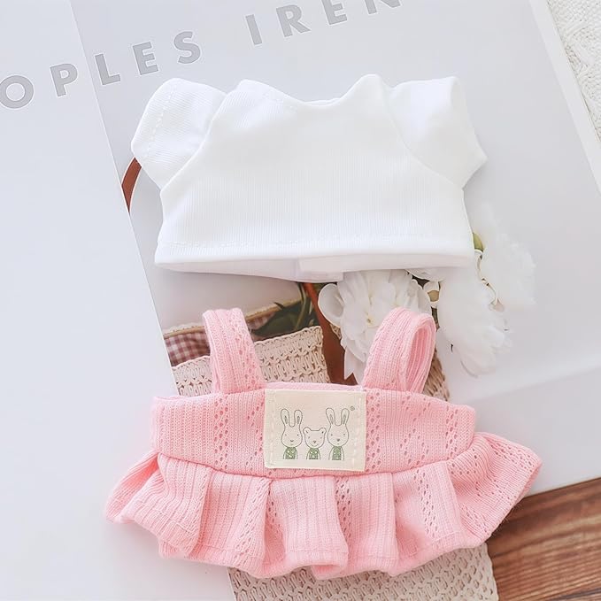 Clothes for Lu bubu 17cm Dolls Accessories (No Doll), Kawaii Skirt Outfit Set 2 Pieces for 17cm Dolls Suit, Stylish Dress Up Flower Dolls Clothing Set Replacement Pink
