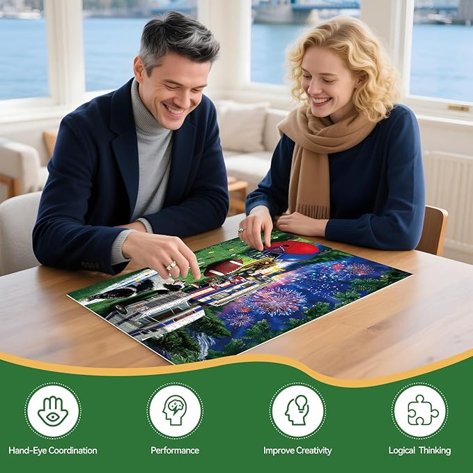 500 Pieces Puzzle for Adults, Puzzles for Adults 500 Pieces, American Football Camping Fireworks Dog Jigsaw Puzzle, Challenging Perfect for Game Nights, 20.5 X 15 in