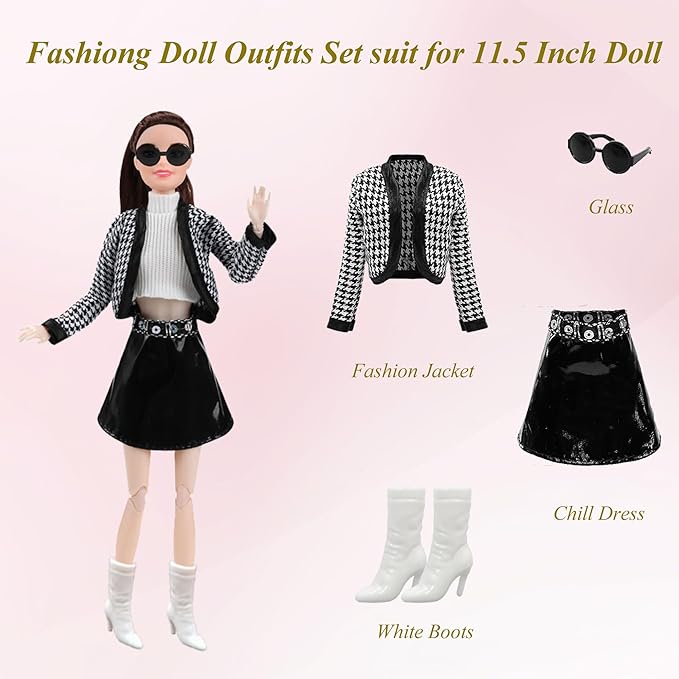 Doll Clothes and Accessories for Dolls ,Including 6 Fashion Clothes Set, 1 Pair of Earrings, 1 Necklaces, 1 Suitcases, 1 Glasses, 6 Pairs of Shoes for 11.5 inch Dolls on Christmas