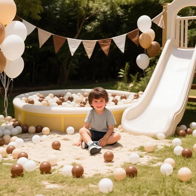 GOGOSO Ball Pit Balls for Toddler, Baby Plastic Playballs Kids Soft Pastel Pelotas Non-Toxic BPA-Free,Beige+Gold+White,100 Balls