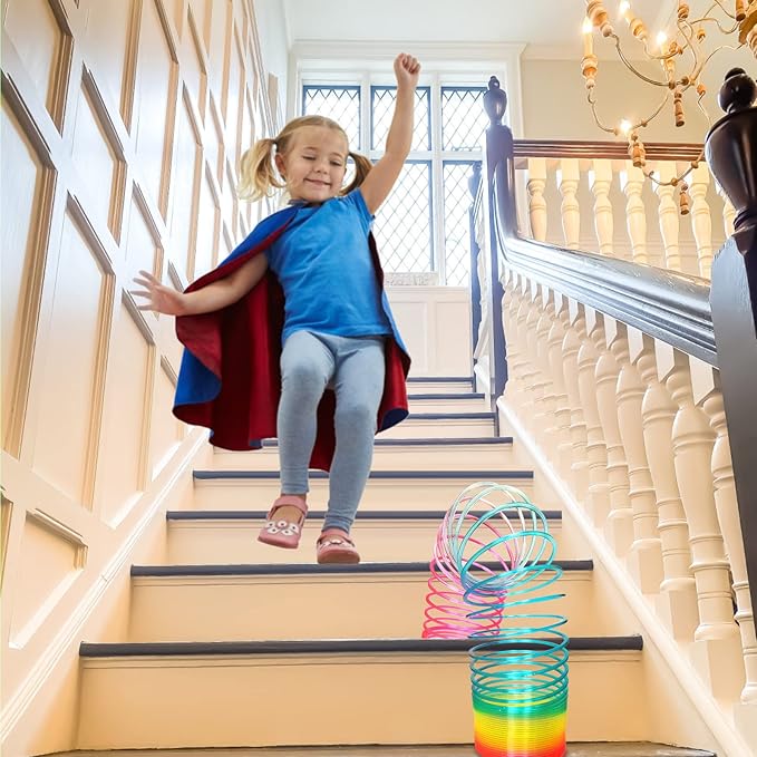 4.2 Inch Giant Sequin Color Rainbow Coil Spring Toy,Classic Magic Spring Decompression Toys,Stair Toys for Children