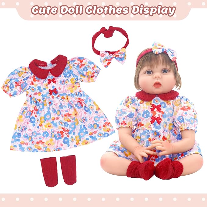 Ecore Fun 2 Set Baby Doll Clothes for 20- 22 Inch Dolls, 7 Pcs 20 Inch Dolls Clothes Accessories Dress Outfits Include Skirts, Socks, Headbands (No Doll)