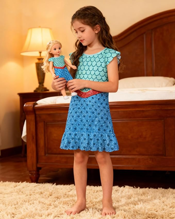 LQSZ Doll and Girl Matching Nightgown Outfit Pajamas Nightie Nightgown for Girls and Dolls Clothes