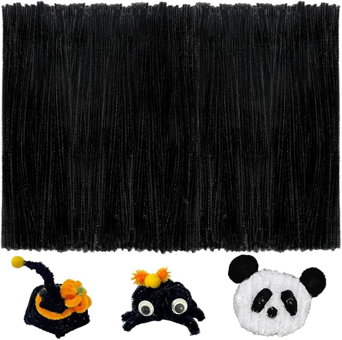 GAGANIU 200pcs Pipe Cleaners, Pipe Cleaners for Crafts, Craft Supplies Chenille Stems for Art&Craft Christmas DIY Projects(12inch*6mm,Black)