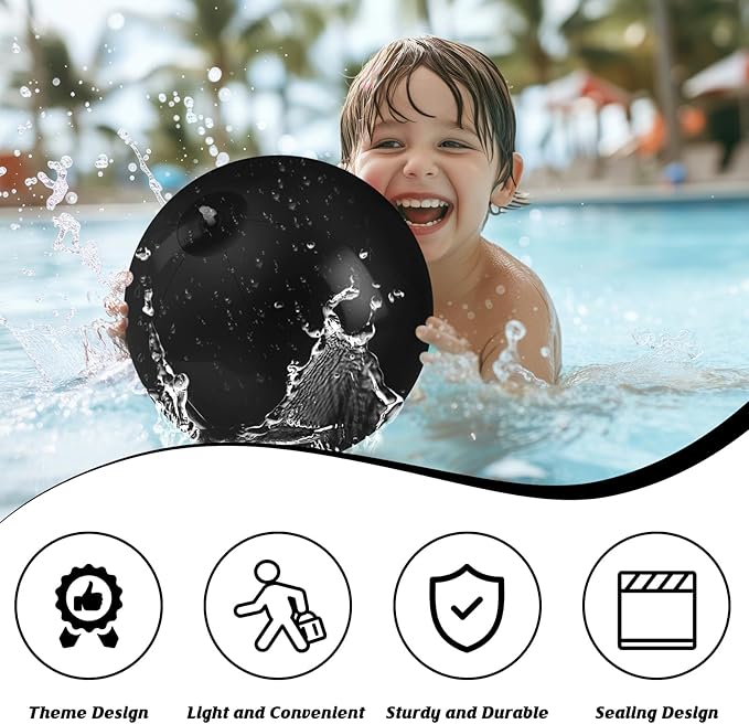 10 Pack Black Beach Ball - 12Inch Blow Up Beach Ball Party Supplies for Kids, Inflatable Floating Balls for Summer Pool Parties, Outdoor Activities & Birthday Decorations (Black)