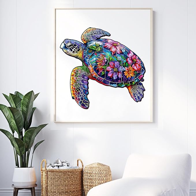 Wooden Puzzles for Adults, About 150 Pieces Unique Puzzles for Adults, Irregular Animal Shaped Wooden Jigsaw Puzzles, Creative Gift,11.1 x 5.5 inch, Turtle