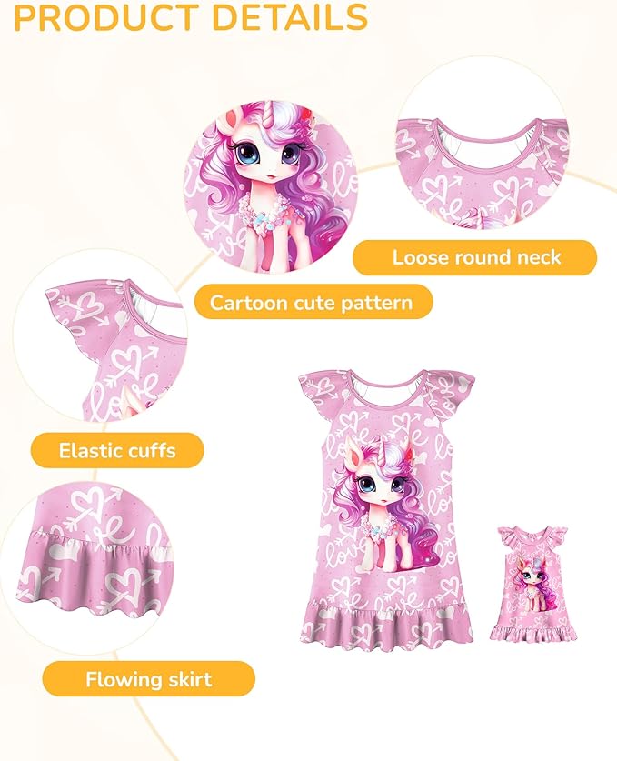 LQSZ Doll and Girl Matching Nightgown Outfit Pajamas Nightie Nightgown for Girls and Dolls Clothes