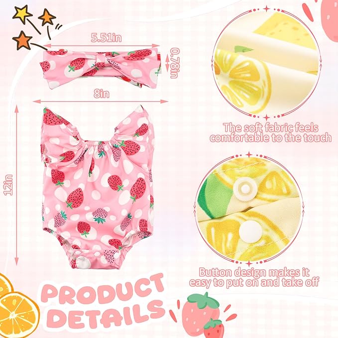 3 Set Reborn Baby Doll Clothes Set for 17-22 Inch Colorful Babydolls Clothes Outfits Realistic Babydolls Cute Strawberry Fruit Pattern Dress Accessories with Headband Bulk for Girl Dress up