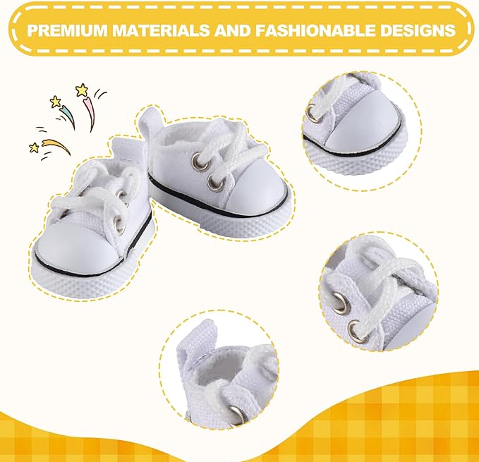Cute Doll Shoes for Labubu, Premium Doll Shoes for 4-7in Dolls, Compatible with Labubu Doll Clothing & Outfits(White Canvas)