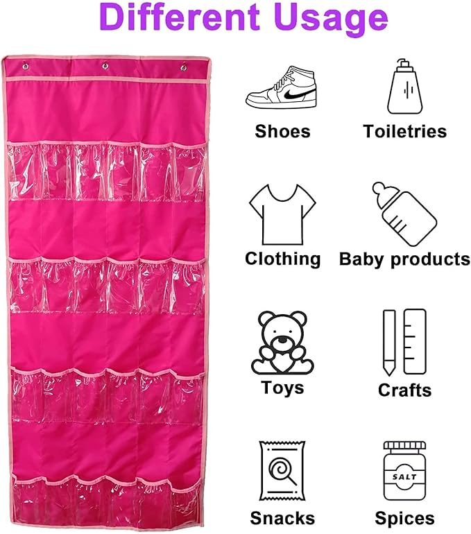 Hanging Over Door Toy Storage Organizer (24 Pockets), Compatible with Lol Omg Dolls Barbie Dolls Surprise Doll (Toys Not Included), Deeppink (57.5''x22'')