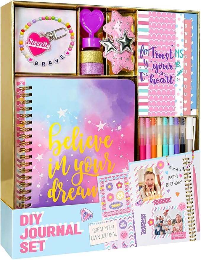 Nollh DIY Journal Kit for Girls - 26PCS Teen Tween Girl Gifts Trendy Stuff, Stocking Stuffers, Scrapbook Supplies Stationery Set, Art Crafts Kit - Ideal Gifts for 8 9 10 11 12 13 14 Year Old Girl
