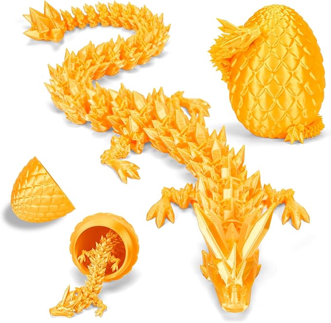 12" 3D Printed Dragon Egg, Mystery Articulated Crystal Dragon Egg Fidget Toys, 3D Print Surprise Animals Toy for Kid Teen Boy Girls (Silk Gold)