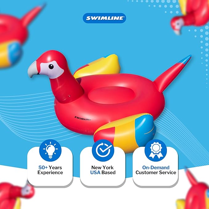 SWIMLINE ORIGINAL 90629 Giant Inflatable Parrot Pool Float | Colorful Ride-On Raft with Stable Wings & Legs | Lounge Floatie Perfect for Parties & Lounging