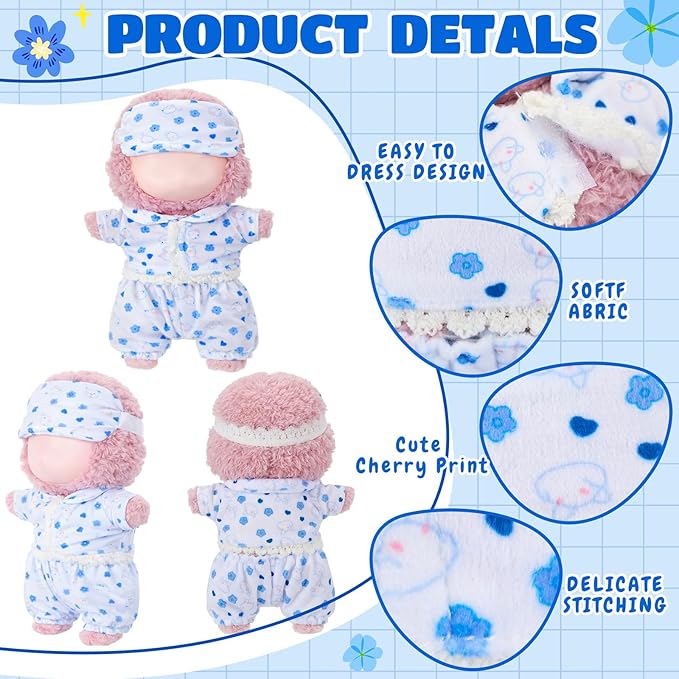 Simgoing 17cm Doll Clothes Pajamas Set with Pants Eye Mask Good Night Bedding Clothes Outfit Gifts Fits 17cm Dolls Accessories for DIY Dress up Lovers (Cute Blue Flower)