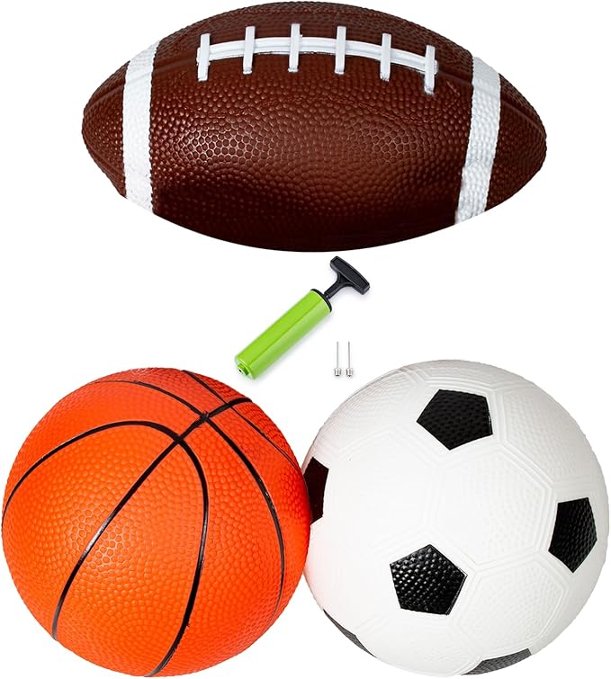 New Bounce Soft Sports Balls for Toddlers - Set of 3 5" Balls; Basketball, Football, and Soccer - Outdoor Playground Mini PVC Balls