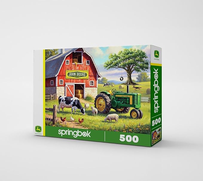Springbok Country Morning 500 Piece Jigsaw Puzzle for Adults - Poster Now Included - John Deere Tractor - Unique Cut Pieces - Made in USA