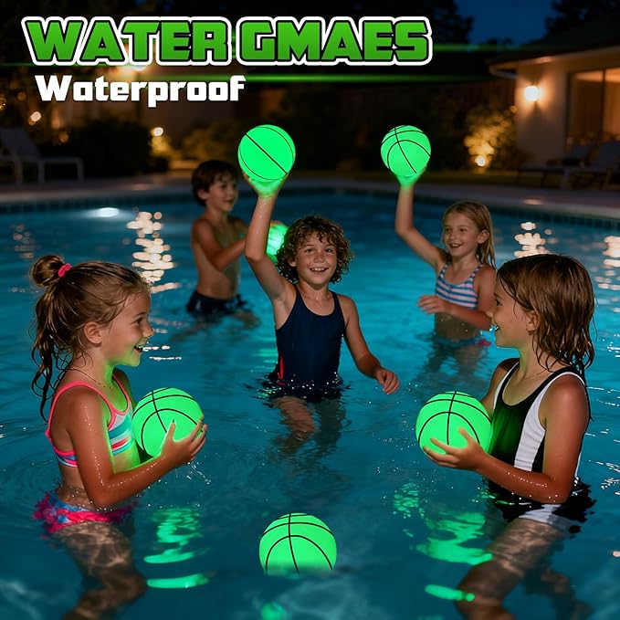 Glow in The Dark Basketball, 6 Pack Mini Basketball Toy for Kids and Adults, Great for Floating Water Basketball Hoops Toys Beach Pool Games Pool Party and Indoor or Outdoor Play