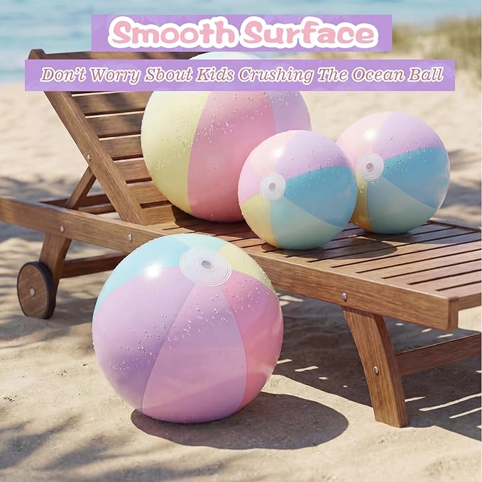 5 Pcs Inflatable Beach Balls 24 & 16 Inch Pastel PVC Large Beach Balls Bulk Blow up Pool Water Game Toy for Kid Adult Birthday Luau Summer Pool Party Favors Decorations(Macarons)
