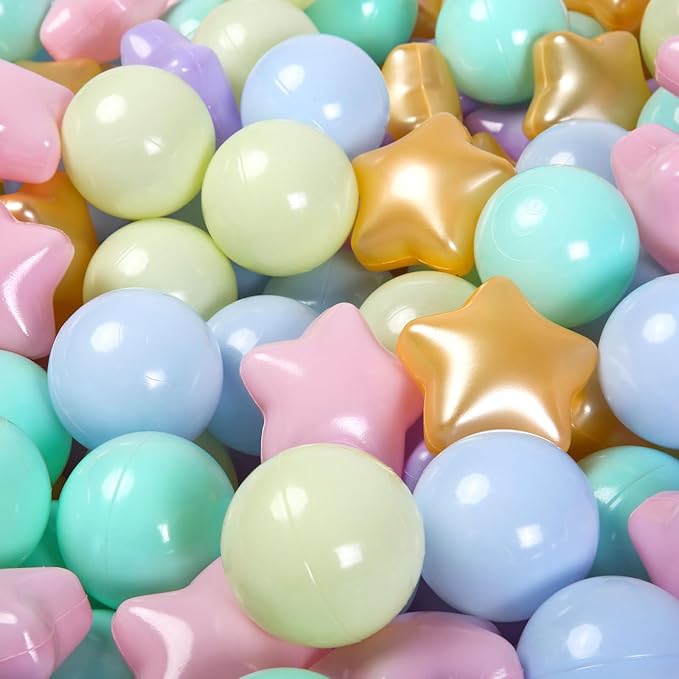 Star Ball Pit Balls for Toddlers -100pcs Macaron Stars and Balls for Ball Pits, Phthalate Free Non-Toxic Crush Proof Play Balls Play Tent Pool Playhouse Playpen Party Decoration.