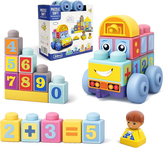 Baby Blocks 6 to 12 Months Kids Building Blocks Colorful Soft Blocks for Toddlers, Large Creative Stacking Blocks, STEM Soft Blocks for Baby 34 PCS, Toddler Stacking Toy Gifts