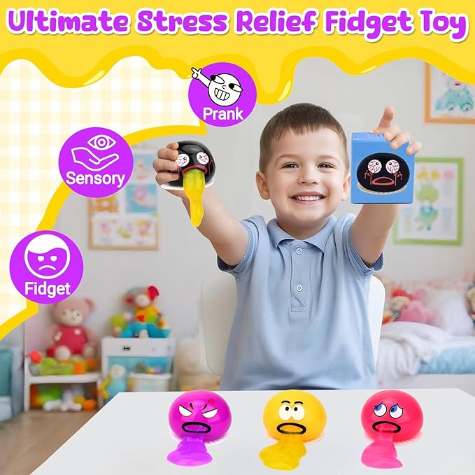 4 Pack Puking Sucking Fidget Toy Slime Ball, Vomiting Stress Balls Sensory Squeeze Toys, Cute and Gross Prank Toy, Novelty Gag Gift for Kids Adults