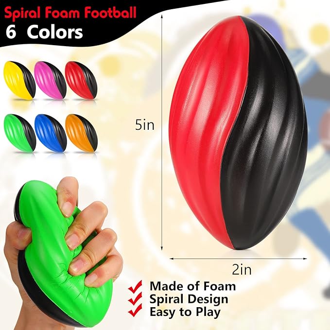 Woanger 50 Pcs 5" Mini Foam Football Bulk Soft Small Waterproof Sports Football Squeeze Colorful Spiral Toys for Indoor Outdoor Game