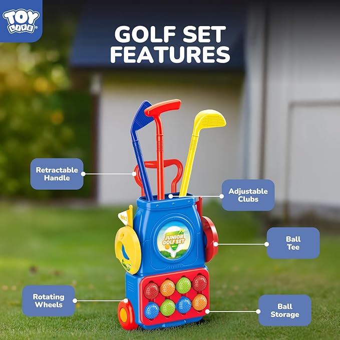 TOY Life Kids Golf Clubs 3-5 Toddler Boys Golf Set Baby & Toddler Plastic Golf Clubs 3-5 Mini Golf Set for Kids Golf Cart Toys Sport Golf Game for Boys Girls for 3 4 5 6 7 8 Years Old