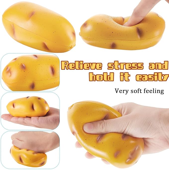 Charniol 2 Pack Funny Squeeze Potato Stress Ball for Adults Kids, Anxiety Relief Fidget Toy, Soft PU Desk Toy, Novelty Gag Gift for Coworkers Employee Office School Party, 4.4 x 2.6 x 2 Inch