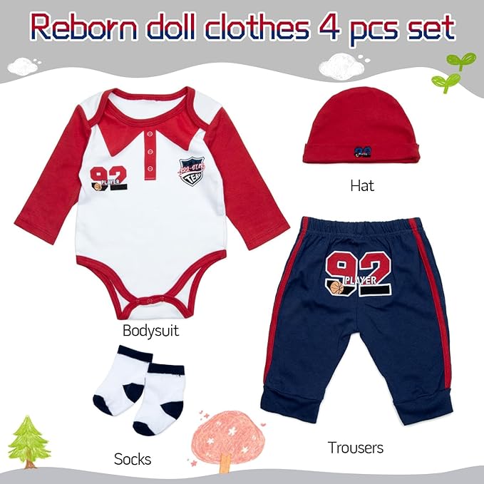 4 Pcs Reborn Baby Doll Clothes Boy Outfits Accessories for 17-22 Inch Reborn Doll Clothes Newborn Baby Clothing Set