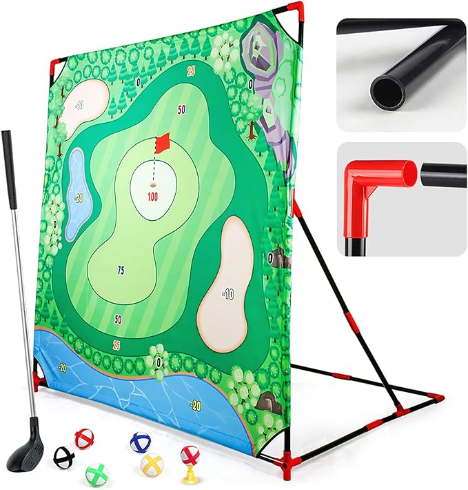 Golf Chipping Game with Stand - 54"x 54" Golf Target Backyard Game Set Includes 24 Sticky Balls, 2 Clubs, 2 Hitting Mats, Portable Golf Game for Chipping Practice for Dads Golfers