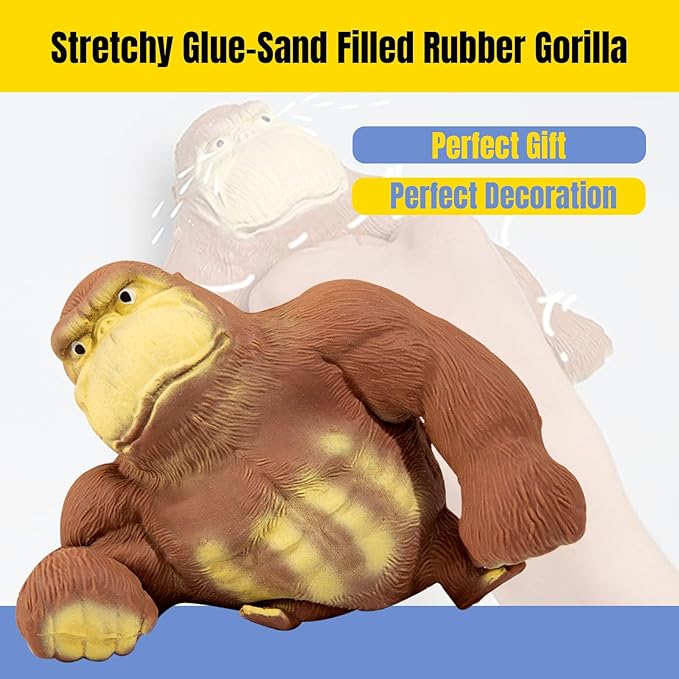 YHan Stretchy Monkey Fidget Toy Squishy Stress Relief for Kids & Adults, Gorilla Squishy Toy, Stretchable & Squeezable Sensory Toys for Anxiety Relief (Medium, Brown)