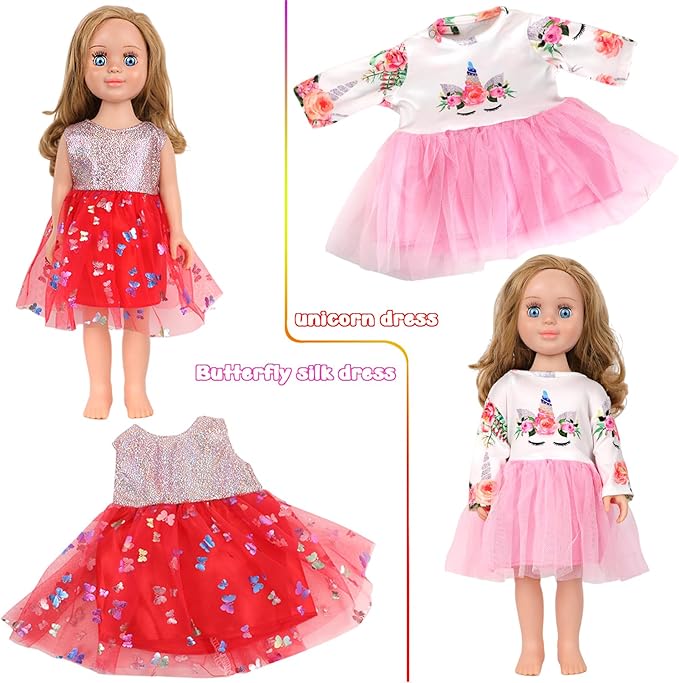MSYO 18-Inch Doll Clothes & Accessories Kit: 5 Pre-Styled Outfit Sets + 2 Pairs of Shoes (8 Styles Available) - Fashion Dress-Up Play Set for Dolls, Gift for Girls Ages 3-10
