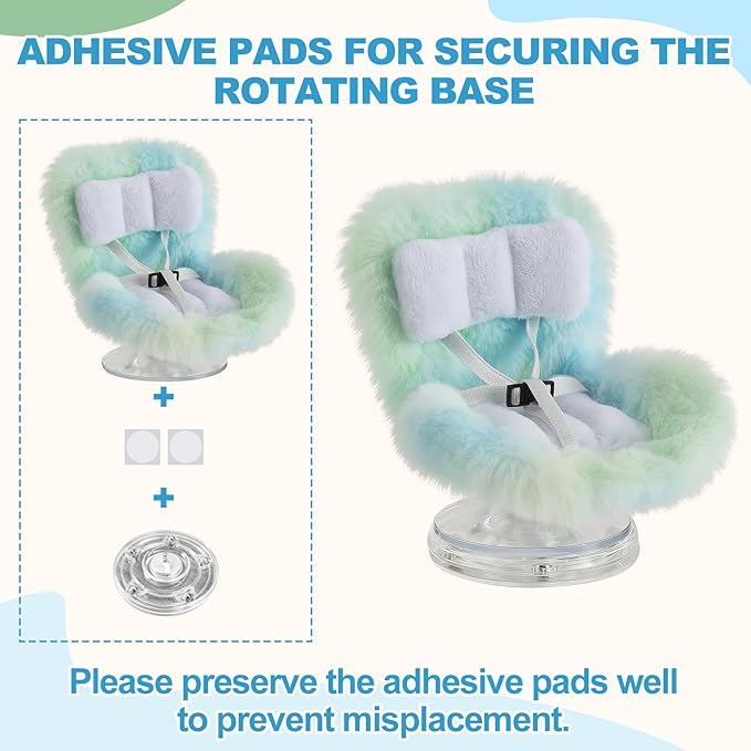 Cute Doll Car Seat for Labubu, Premium Car Seat Accessories for 4-7in Dolls, Including Air Vent Clip, Desktop Stand, Adjustable Strap, Airflow-Friendly Design(Colorful Green)