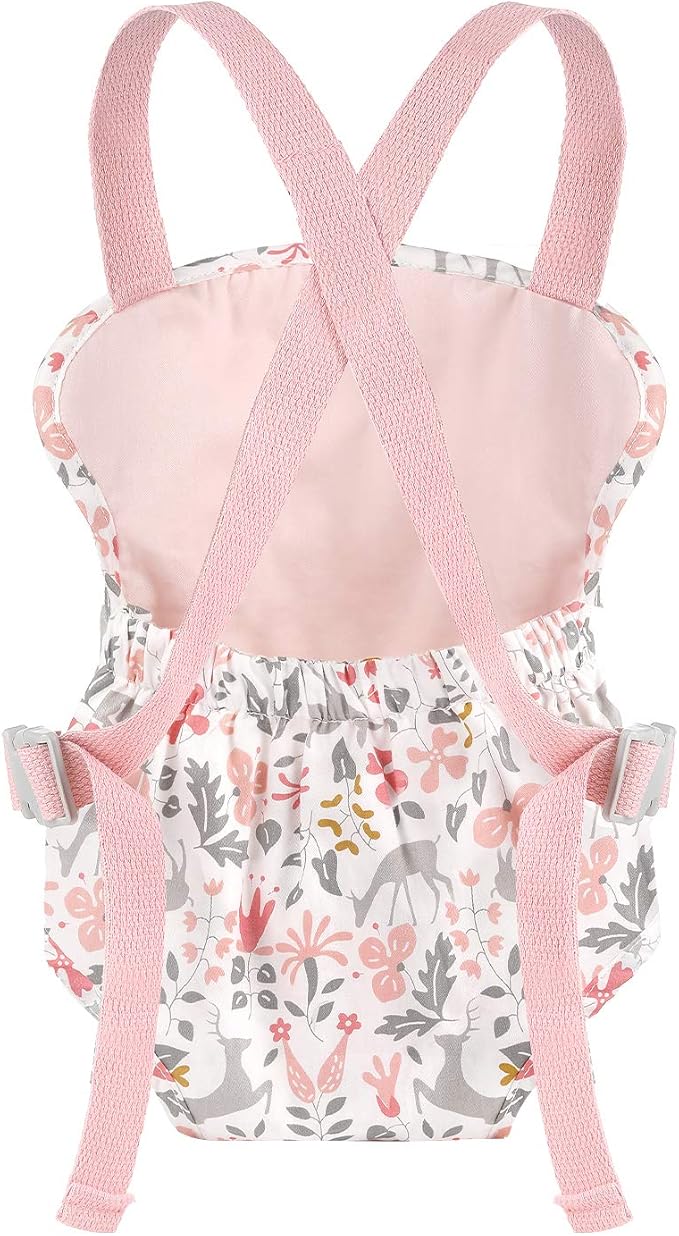 GAGAKU Baby Doll Carrier, Baby Doll Accessories up to 18-inch Dolls, Reborn Baby Dolls Carrier for Little Girls – Pink (Reindeer)