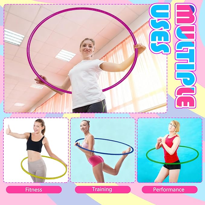 Syhood Glitter Plastic Exercise Hoop Fitness Hoop Adults Exercise Rings Fitness Circles for Party, Sports, Pilates, Playing, Weight Loss Accessories