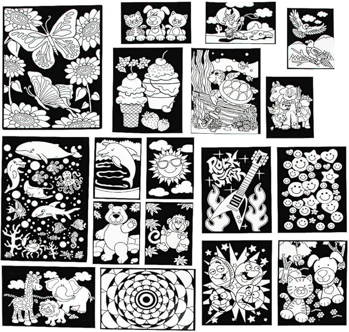 Fun Express Color Your Own Fuzzy Poster Assortment - Creative Craft Kit for Kids Ideal for Art Projects Birthday Parties Home Activities Fun Decorations & Creative Play - 24 Pieces