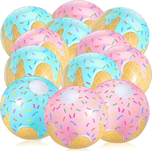 12 Pack Ice Cream Themed Beach Ball 7.87" Bulk for Summer Pool and Beach Game Gifts and Birthday Party Supplies Decorations Favor