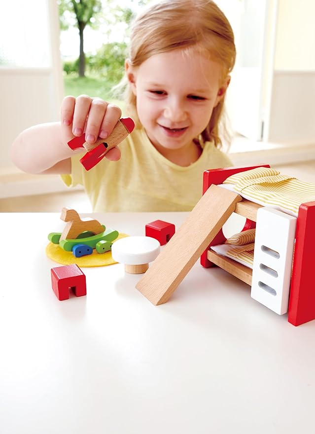 Hape Wooden Doll House Furniture Children's Room with Accessories| 1:12 Scales Miniature Dollhouse Furniture