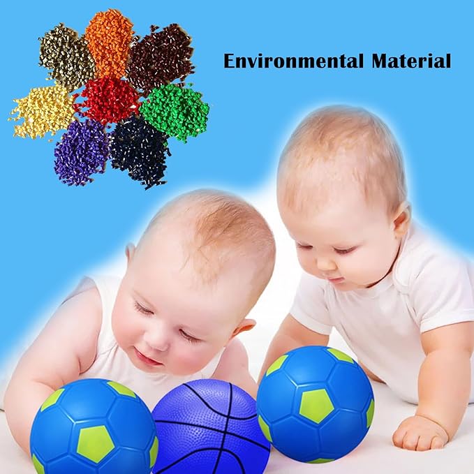 ABAJI Mini 2 Pack Toy 5 inch Basketball Soccer Ball Pump Needle Rubber Material Mini Hoop Toddlers Kids Teenagers Swimming Pool Indoors Outdoors