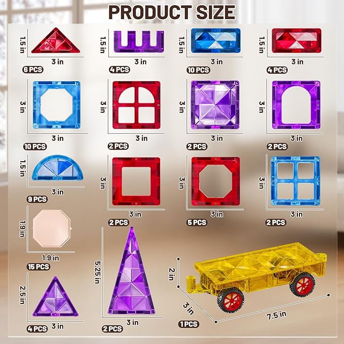 80 PCS Magnetism Blocks Tiles for Kids Ages 3 4 5 6 7 8+, Building Set for Toddlers 3-5 4-8, Stacking Blocks, Educational Construction Toy for Boys and Girls, Creative Play Birthday Gifts 2-4