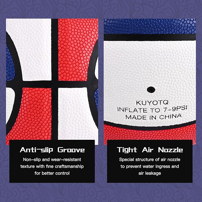 KUYOTQ Kids Youth Adult Size 3/4/5/6/7 (22/25.5/27.5/28.5/29.5") Basketball Premium Rubber or Faux Leather Basketball Indoor Outdoor Basketball for Boys Girls Womens Mens Basketball Gifts (Deflated)