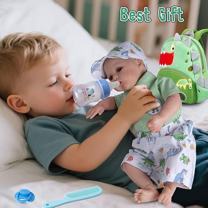 11 Pcs Reborn Baby Doll Clothes Boy Dinosaur Outfit Accessories for 17-22 Inch Reborn Boy Dolls 20 Inch Newborn Baby Boy Clothes Green Accessories with Backpack