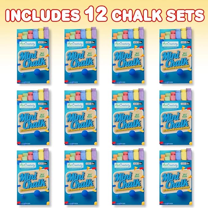 ArtCreativity 144 Count Mini Chalk Sets for Kids (12 Boxes) Non-Toxic Summer Art and Craft Supplies - Small Individual Chalk Packs in Bulk for Classroom Gifts, School Supplies, and Summer Party Favors