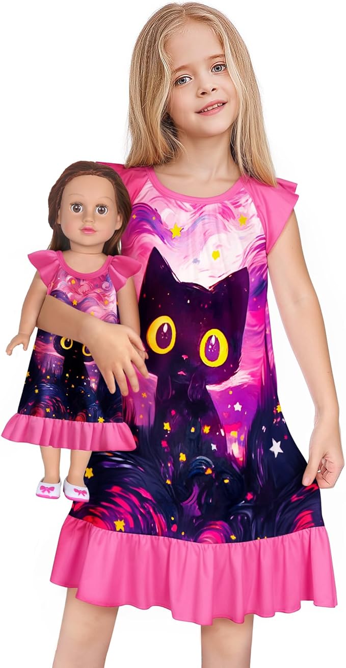 LQSZ Doll and Girl Matching Nightgown Outfit Pajamas Nightie Nightgown for Girls and Dolls Clothes